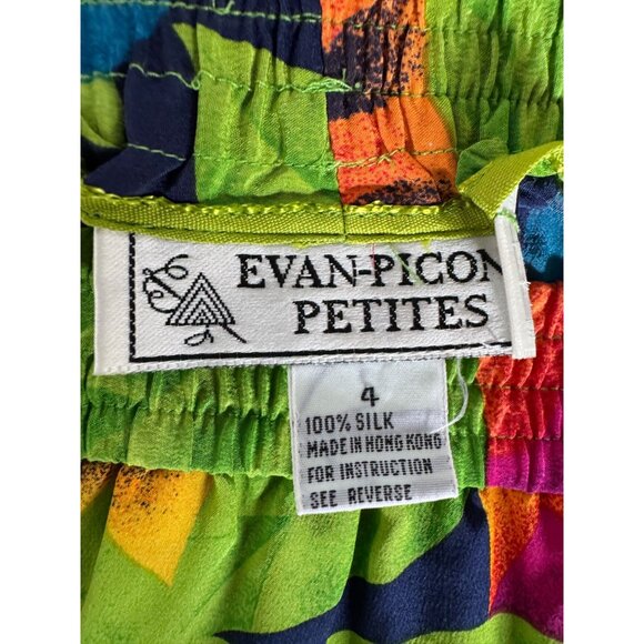 Evan-Picone Petites Size 2 & 4 Vintage 90s Acid Green Silk Floral Two-Piece Skir - Picture 12 of 16